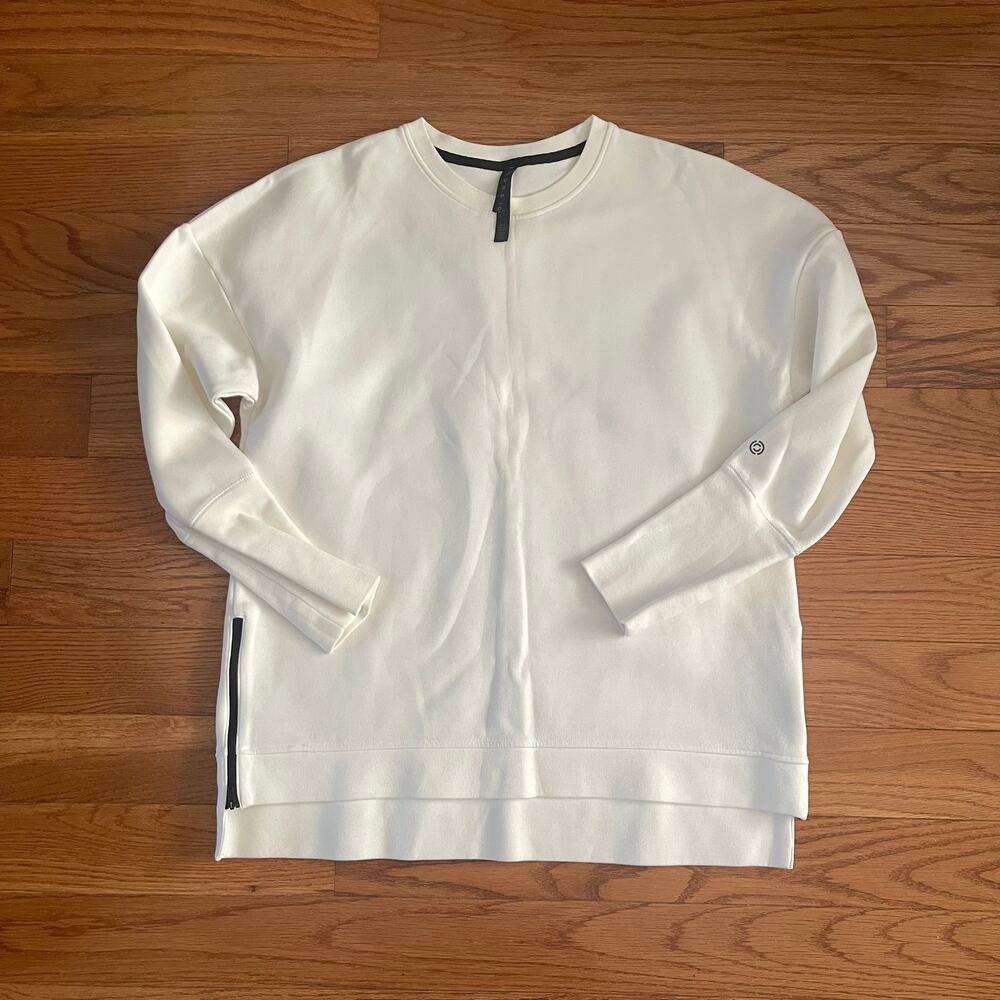 Core 10 Sweatshirt Womens Large White Black Side Zip Fleece Crewneck Pullover